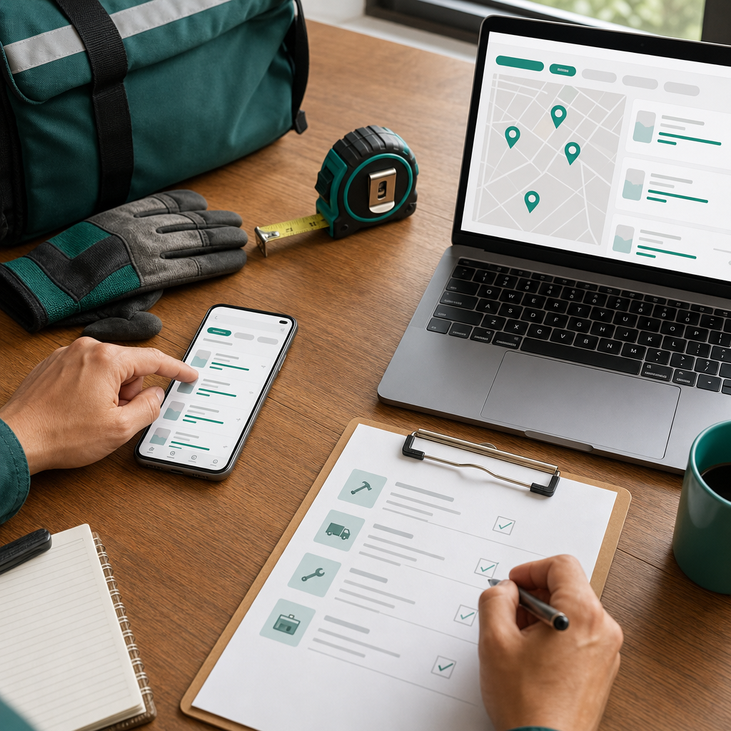 A worker and local employer using Brixaz job filters, location tools and a hiring checklist