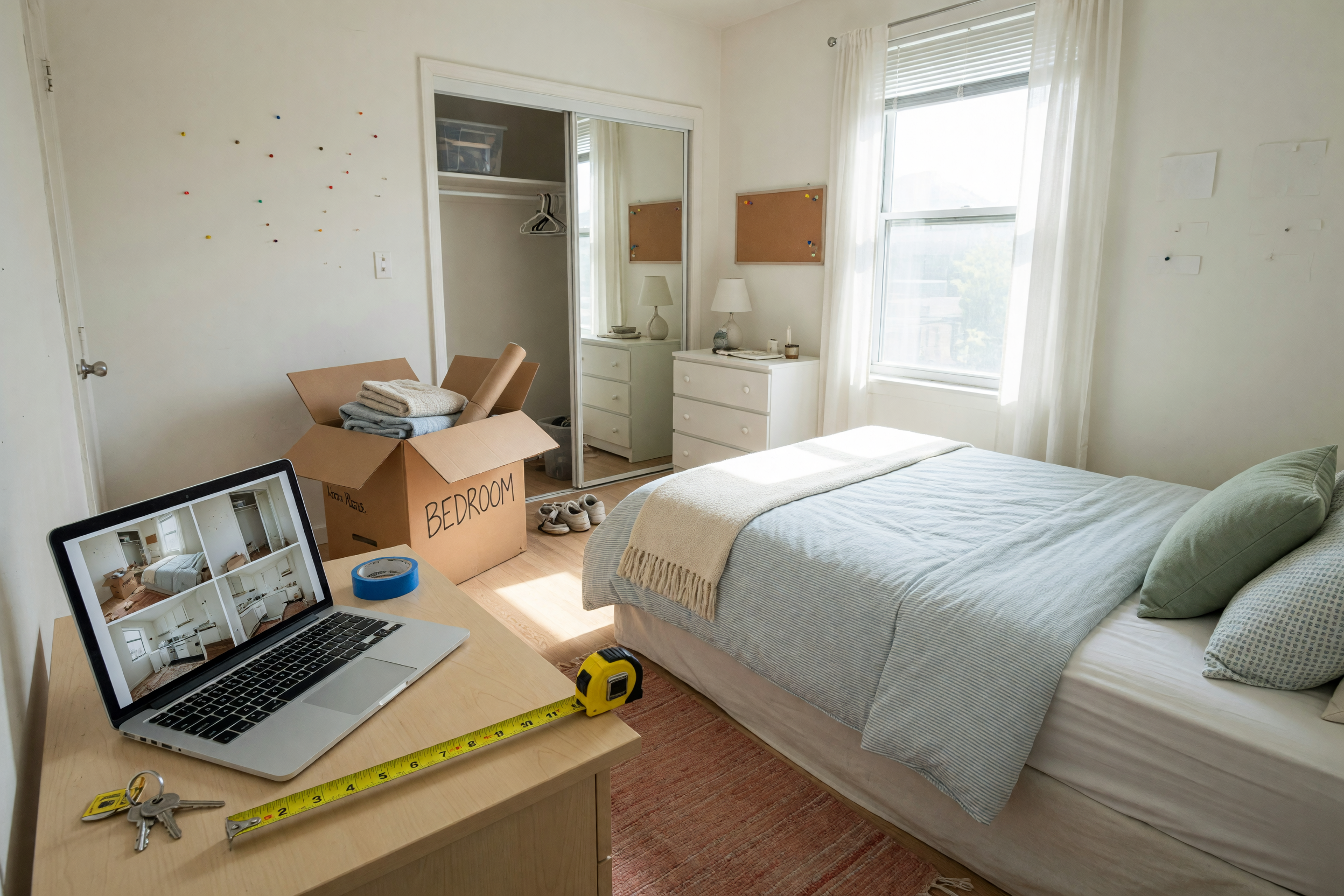 Bright shared apartment bedroom prepared for a room rental listing import