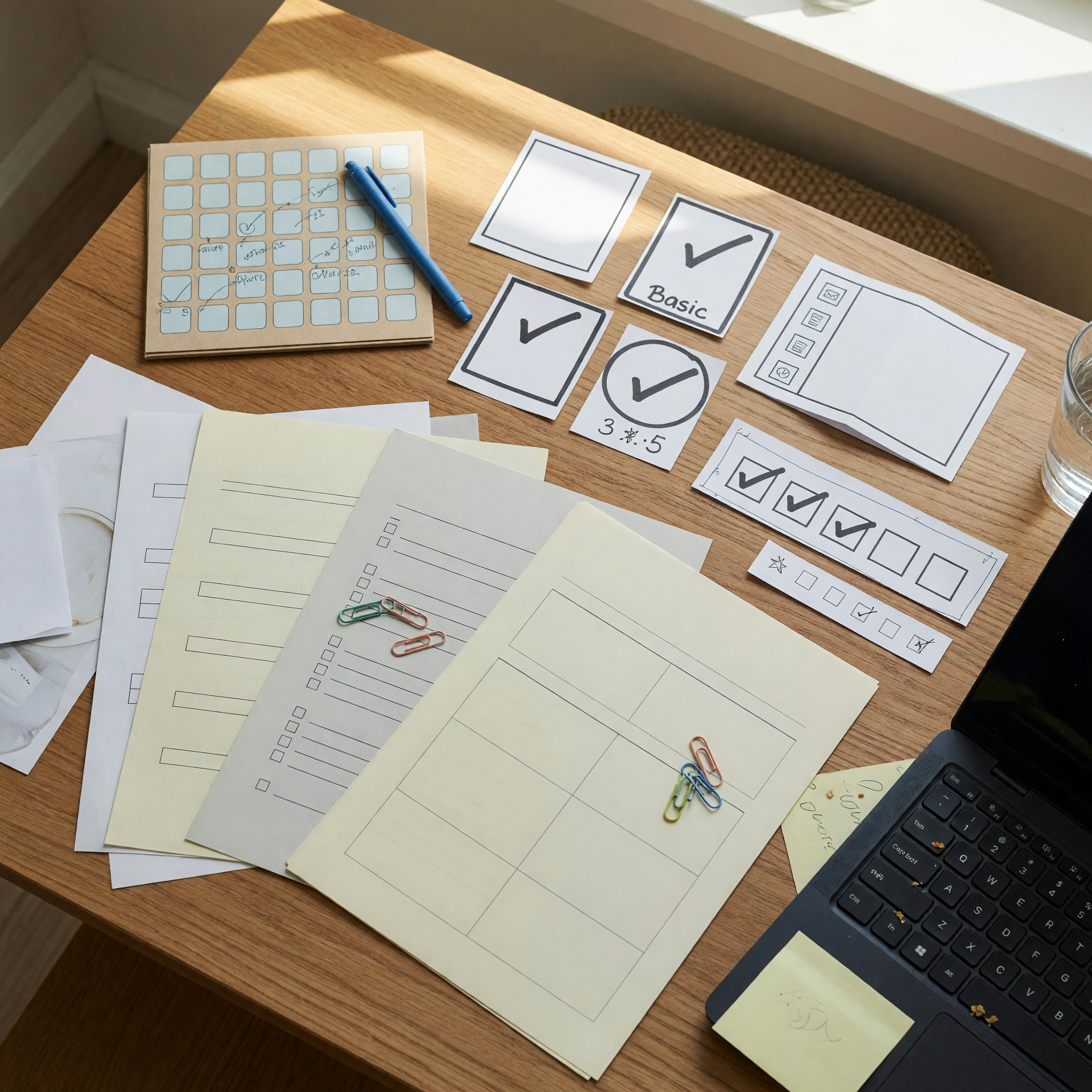 Desk setup for preparing a resume writing service package and turnaround checklist