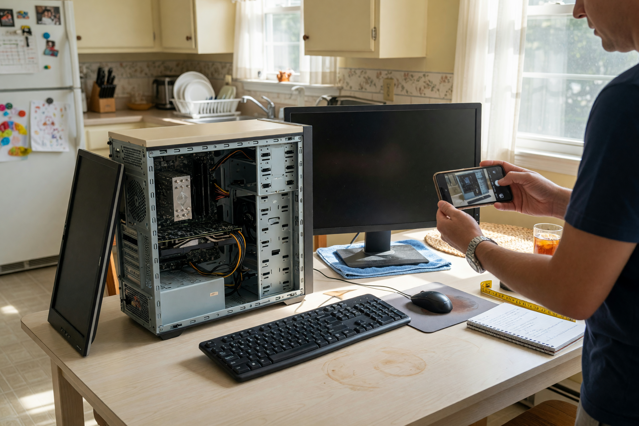 Used desktop computer setup prepared for a local resale listing