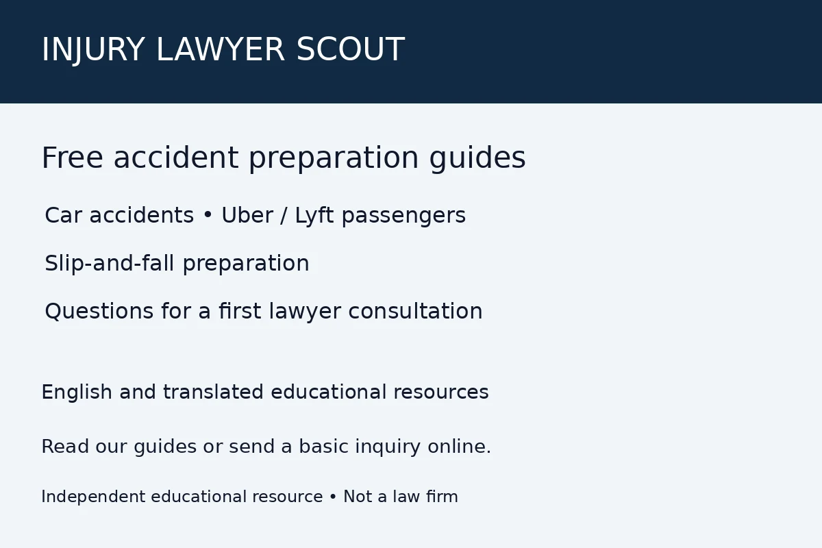 Guías gratuitas de preparación para accidentes — Injury Lawyer Scout
